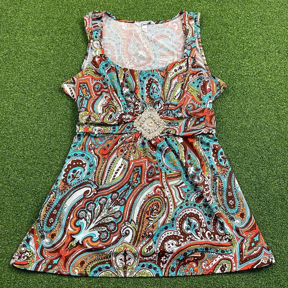 Vintage Y2K Speechless Boho Beaded Tie Back Scoop Neck Flowy Fairy Top Sz XL